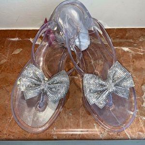 rhinestone bow jelly sandals
